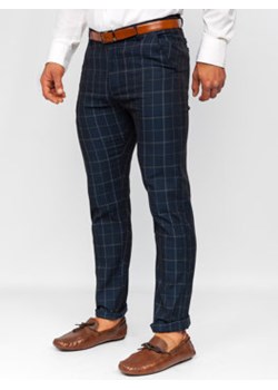 Granatowe spodnie materiałowe chinosy w kratę Denley KA9023 ze sklepu Denley w kategorii Spodnie męskie - zdjęcie 148125391