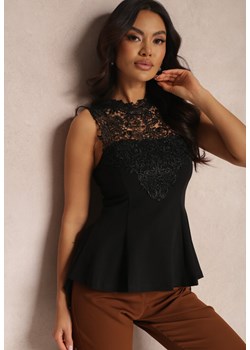 Czarny Top z Ażurową Koronką Dekerni ze sklepu Renee odzież w kategorii Bluzki damskie - zdjęcie 148128543