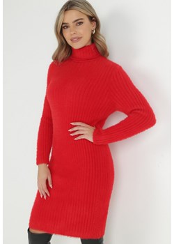 Czerwona Sukienka Dzianinowa Wełniana Colno ze sklepu Born2be Odzież w kategorii Sukienki - zdjęcie 148128753