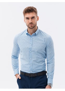 Koszula męska z długim rękawem w mikro wzór - błękitna V3 K634 ze sklepu ombre w kategorii Koszule męskie - zdjęcie 148194070