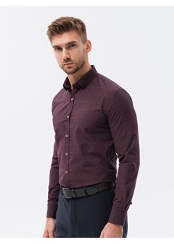 Koszula męska z długim rękawem w mikro wzór - bordowa V12 K634 ze sklepu ombre w kategorii Koszule męskie - zdjęcie 148194071