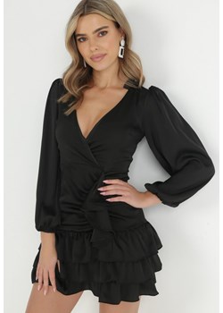 Czarna Kopertowa Sukienka Mini z Falbankami Oledo ze sklepu Born2be Odzież w kategorii Sukienki - zdjęcie 148195760