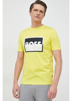 BOSS t-shirt bawełniany kolor żółty z nadrukiem ze sklepu ANSWEAR.com w kategorii T-shirty męskie - zdjęcie 148197422