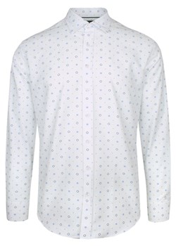Koszula Bawełniana Biała w Geometryczny Wzór Niebiesko-Granatowy, Taliowana, Długi Rękaw -QUICKSIDE KSDWQUICK170361grannieb ze sklepu JegoSzafa.pl w kategorii Koszule męskie - zdjęcie 148219341