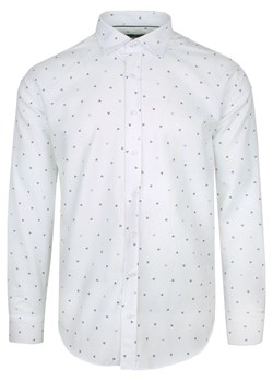 Koszula Bawełniana Biała w Niebiesko-Granatowy Geometryczny Wzór, Taliowana, Długi Rękaw -QUICKSIDE KSDWQUICK170351niebwzor ze sklepu JegoSzafa.pl w kategorii Koszule męskie - zdjęcie 148219344