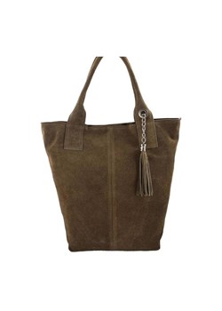 Shopper bag - torebka damska zamszowa - Beżowa ciemna ze sklepu merg.pl w kategorii Torby Shopper bag - zdjęcie 148228041
