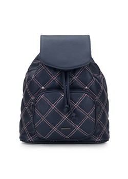 Damski plecak worek pikowany z nitami i ozdobnymi przeszyciami granatowy ze sklepu WITTCHEN w kategorii Plecaki - zdjęcie 148313680