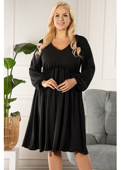 Sukienka karnawałowa swobodna z długim rękawem odcinana pod biustem RÓŻYCZKA czarna PROMOCJA ze sklepu karko.pl w kategorii Sukienki - zdjęcie 148330751