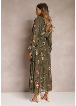 Ciemnozielona Sukienka Plisowana w Kwiaty Emiranda ze sklepu Renee odzież w kategorii Sukienki - zdjęcie 148341651