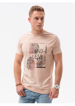 T-shirt męski z nadrukiem - różowy V-18B S1434 ze sklepu ombre w kategorii T-shirty męskie - zdjęcie 148343663