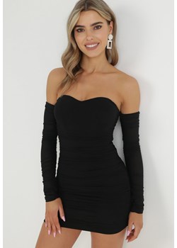 Czarna Dopasowana Sukienka Mini z Odkrytymi Ramionami Alillinus ze sklepu Born2be Odzież w kategorii Sukienki - zdjęcie 148351094