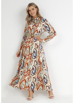 Beżowa Sukienka Koszulowa Maxi z Plecionym Paskiem Maybelle ze sklepu Born2be Odzież w kategorii Sukienki - zdjęcie 148388043