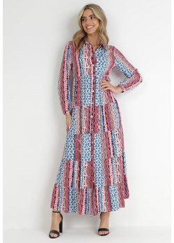 Niebiesko-Różowa Rozkloszowana Sukienka Koszulowa Maxi Jayin ze sklepu Born2be Odzież w kategorii Sukienki - zdjęcie 148431753