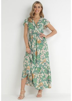 Zielona Sukienka w Kwiaty z Wiskozy z Kopertowym Dekoltem Narma ze sklepu Born2be Odzież w kategorii Sukienki - zdjęcie 148451383