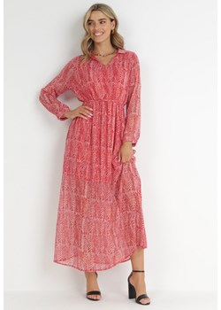 Czerwona Sukienka Maxi z Ozdobną Nitką i Gumką w Pasie Sarvehe ze sklepu Born2be Odzież w kategorii Sukienki - zdjęcie 148472822