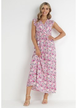 Różowo-Beżowa Sukienka Maxi z Kopertowym Dekoltem i Gumką w Pasie Ulle ze sklepu Born2be Odzież w kategorii Sukienki - zdjęcie 148472902