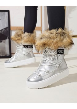 Royalfashion Srebrne damskie wsuwane buty a'la śniegowce z futerkiem Lilitsa ze sklepu royalfashion.pl w kategorii Śniegowce damskie - zdjęcie 148487261