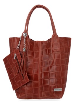 Modna Torebka Skórzana Shopper Bag XL renomowanej firmy Vittoria Gotti Brązowa (kolory) ze sklepu torbs.pl w kategorii Torby Shopper bag - zdjęcie 148502670