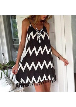 Czarno-Biała Sukienka Mini ze sklepu ParinePL w kategorii Odzież plażowa - zdjęcie 148586052