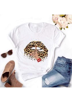 Biały T-shirt Z Ustami ze sklepu ParinePL w kategorii Bluzki damskie - zdjęcie 148586574