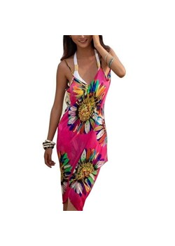 Wzorzysta Sukienka Plażowa Z Dekoltem W Serek ze sklepu ParinePL w kategorii Odzież plażowa - zdjęcie 148587310
