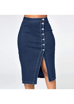 Jeansowa Spódnica Z Asymetrycznym Rozcięciem ze sklepu ParinePL w kategorii Spódnice - zdjęcie 148587380