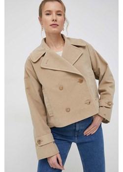 Tommy Hilfiger kurtka damska kolor beżowy przejściowa oversize ze sklepu ANSWEAR.com w kategorii Kurtki damskie - zdjęcie 148598851