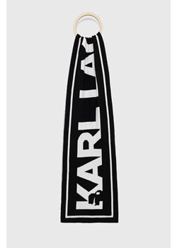 Karl Lagerfeld szalik z domieszką wełny kolor czarny wzorzysty ze sklepu ANSWEAR.com w kategorii Szaliki i chusty damskie - zdjęcie 148599021