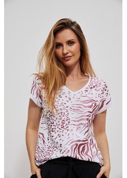 Bawełniana bluzka z błyszczącym nadrukiem ze sklepu Moodo.pl w kategorii Bluzki damskie - zdjęcie 148599341