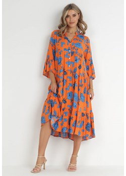 Pomarańczowa Sukienka Rozkloszowana z Falbankami Drirva ze sklepu Born2be Odzież w kategorii Sukienki - zdjęcie 148614830