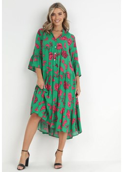 Zielona Sukienka Rozkloszowana z Falbankami Drirva ze sklepu Born2be Odzież w kategorii Sukienki - zdjęcie 148614842