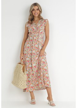 Jasnozielona Sukienka Maxi z Kopertowym Dekoltem i Gumką w Pasie Ulle ze sklepu Born2be Odzież w kategorii Sukienki - zdjęcie 148614943