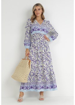 Fioletowo-Beżowa Sukienka Boho z Wiskozy Lohine ze sklepu Born2be Odzież w kategorii Sukienki - zdjęcie 148614991