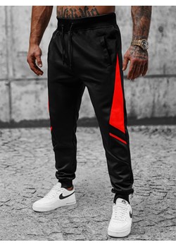Spodnie dresowe męskie czarno-czerwone OZONEE JS/8K182 ze sklepu ozonee.pl w kategorii Spodnie męskie - zdjęcie 148618801