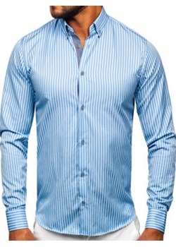 Błękitna koszula męska w paski z długim rękawem Bolf 22730 ze sklepu Denley w kategorii Koszule męskie - zdjęcie 148635223