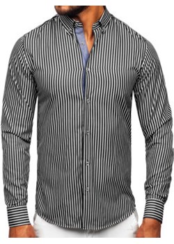 Czarna koszula męska w paski z długim rękawem Bolf 22730 ze sklepu Denley w kategorii Koszule męskie - zdjęcie 148635230