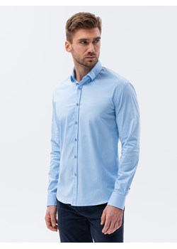 Koszula męska z długim rękawem SLIM FIT - niebieska V11 K641 ze sklepu ombre w kategorii Koszule męskie - zdjęcie 148650611