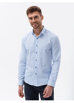 Bawełniana koszula męska z mikro printem paisley REGULAR FIT - jasnoniebieska V1 K636 ze sklepu ombre w kategorii Koszule męskie - zdjęcie 148650614