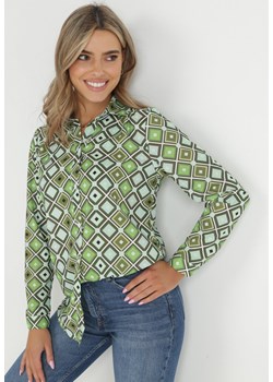 Jasnozielona Koszula na Guziki z Geometrycznym Wzorem Ieawe ze sklepu Born2be Odzież w kategorii Koszule damskie - zdjęcie 148652530