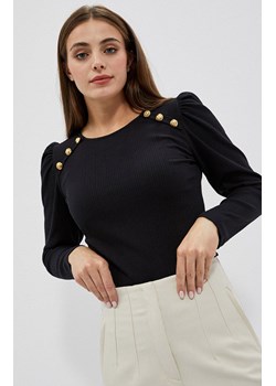 Bluzka z prążkowanej dzianiny z bufiastymi rękawami w kolorze czarnym 4009, Kolor czarny, Rozmiar XS, Moodo ze sklepu Primodo w kategorii Bluzki damskie - zdjęcie 148677662