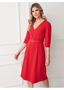 Elegancka czerwona sukienka z paskiem Potis & Verso Taylor ze sklepu Eye For Fashion w kategorii Sukienki - zdjęcie 148684922