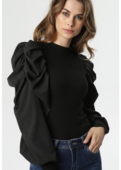 Czarna Bluzka z Bufkami Hafsa ze sklepu Born2be Odzież w kategorii Bluzki damskie - zdjęcie 148969682