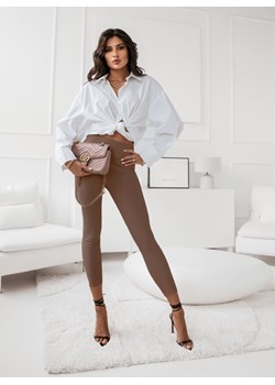 Prążkowane legginsy Amerii - odcienie brązu - odcienie brązu ze sklepu pakuten.pl w kategorii Spodnie damskie - zdjęcie 149033241