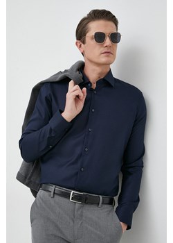 Seidensticker koszula bawełniana X-Slim męska kolor granatowy slim z kołnierzykiem klasycznym ze sklepu ANSWEAR.com w kategorii Koszule męskie - zdjęcie 149038593