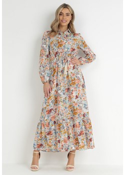 Jasnoniebieska Rozkloszowana Sukienka w Kwiaty z Falbanką Remari ze sklepu Born2be Odzież w kategorii Sukienki - zdjęcie 149064542
