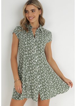 Zielona Koszulowa Sukienka Bez Rękawów w Kwiaty Felina ze sklepu Born2be Odzież w kategorii Sukienki - zdjęcie 149085741