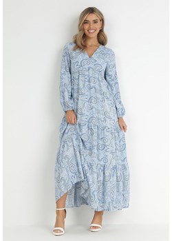 Jasnoniebieska Rozkloszowana Sukienka Maxi z Falbankami Hovell ze sklepu Born2be Odzież w kategorii Sukienki - zdjęcie 149085753