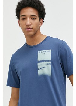 Columbia t-shirt bawełniany Explorers Canyon kolor niebieski wzorzysty 2036441 ze sklepu ANSWEAR.com w kategorii T-shirty męskie - zdjęcie 149089693
