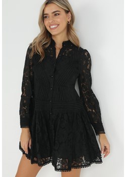 Czarna Koszulowa Sukienka z Koronką Jolley ze sklepu Born2be Odzież w kategorii Sukienki - zdjęcie 149093253