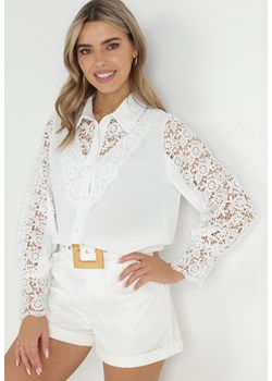 Biała Koszula z Ażurowymi Wstawkami i Bufiastym Rękawem Simkin ze sklepu Born2be Odzież w kategorii Koszule damskie - zdjęcie 149153881